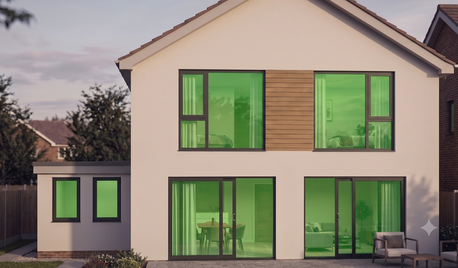 Rear glazing of a contemporary two-storey extension in Horsforth, Leeds, bringing daylight into the ground floor