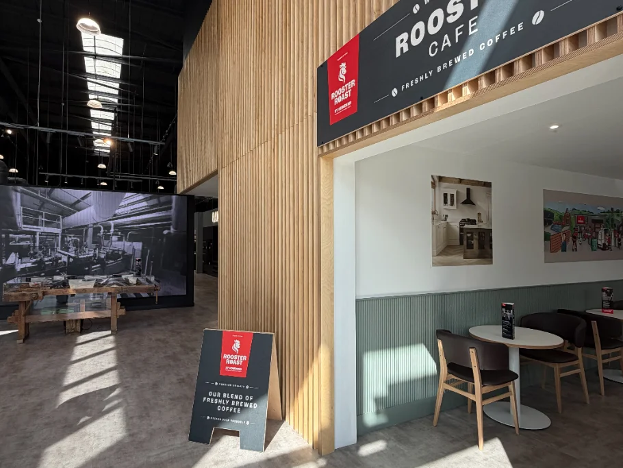 Roosters coffee unit on the forecourt of the Howdens Expo, Watford
