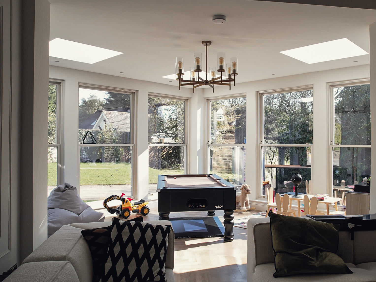 Living space lit by roof lights in the pavilion extension, Roundhay, Leeds