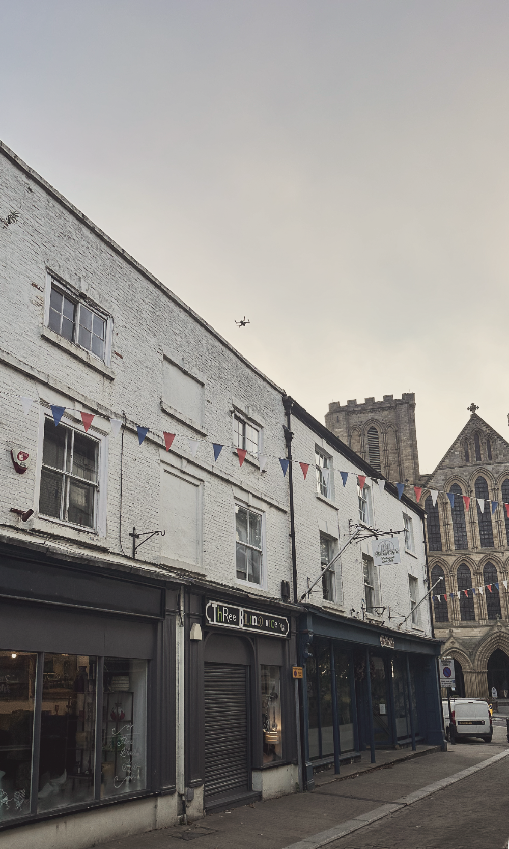 Grade II listed buildings on Kirkgate, Ripon, North Yorkshire, with Ripon Cathedral behind, a parade that includes a building sketched by J.M.W. Turner during his time in Ripon, and part of a heritage portfolio for which we are _ leads planning and conservation coordination