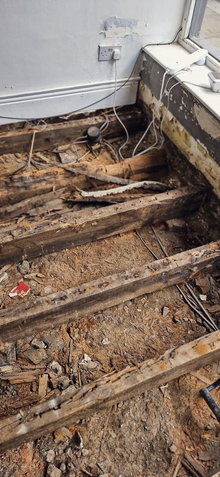 Consented structural repairs to rotted historic timber floors in a listed property near Ripon, North Yorkshire