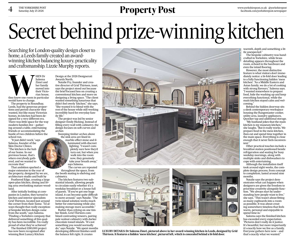 The Yorkshire Post, 25 July 2026, on the award-winning kitchen inside the Roundhay, Leeds extension by we are _ architecture